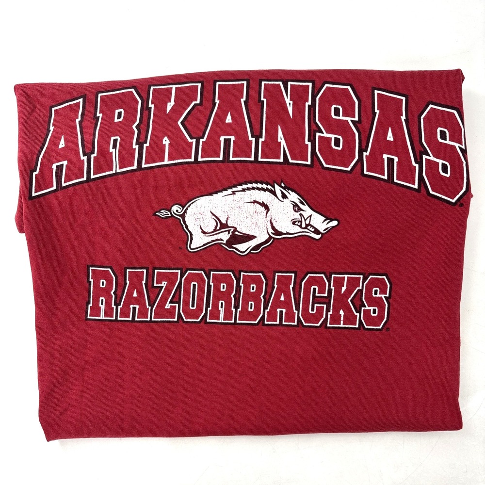 Vintage Arkansas Razorbacks Graphic Short Sleeve T-Shirt Red Large USA